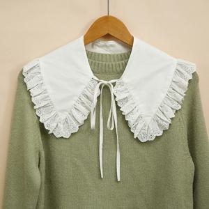로얄 스타일 코튼 가짜 칼라 목도리 랩 중공 꽃 레이스 프릴 트림 목걸이 지적 삼각형 옷깃 블라우스