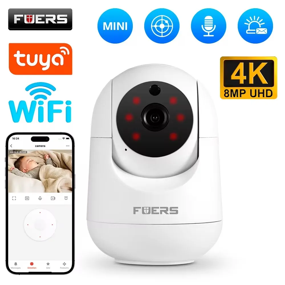 Fuers 투야 스마트 홈 실내 무선 IP 감시 카메라, 5MP 와이파이 카메라, AI 감지, 자동 추적 보안 베이비 모니터
