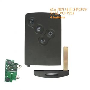 1pc 4 버튼 원격 키 카드 열쇠가없는 스마트 키 433mhz PCF7952 칩 7952 renault megane 3 Megane III 스티커 포함 또는 없음
