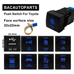 12V 파란색 Led 푸시 버튼 스위치 및 USB Led 라이트 바 22x22mm Toyota Prado 150 시리즈 Camry Hiace Corolla RAV4 LandCruiser