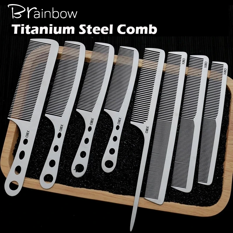Brainbow 1PC 티타늄 강철 빗 전문 살롱 헤어 미용 정전기 방지 이발사 빗 남성용 울트라 얇은 헤어 브러시