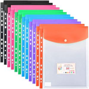 확장 가능한 바인더 포켓 A4 투명 플라스틱 봉투, 11 홀 바인더 문서 계약 가방 클립, 3 링, 12 개