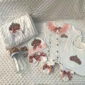 아기 소녀 소년 공주 왕자 병원 출구 신생아 블링 복장 아기 병 선물 세트 베이비 샤워 선물 5pcs 크라운 Romper