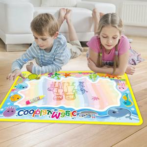 Coolplay 동물 테마 무지개 물 그리기 매트 & 2 펜 물 낙서 매트 색칠하기 책 물 그림 깔개 어린이를위한 크리스마스 선물
