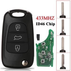 Jingyuqin 3 버튼 플립 원격 자동차 키 433Mhz ID46 칩 현대 I20 I30 IX35 Avante Fit Kia K2 K5 Sportage 자동 키 Fob