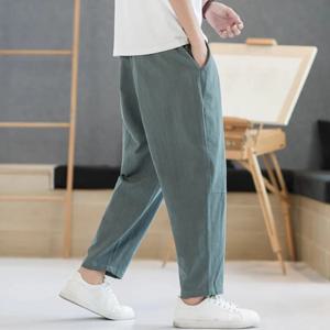 남성 바지 코튼과 린넨 남성 여름 새로운 솔리드 컬러 남성 바지 루즈 피트니스 헐렁한 streetwear 플러스 사이즈 M-5XL