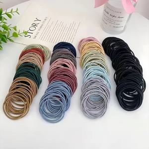 새로운 100 개/대 여성 4CM 기본 나일론 탄성 헤어 밴드 포니 테일 헤어 Scrunchie 고무 밴드 머리띠 헤어 액세서리 모자를 쓰고 있죠