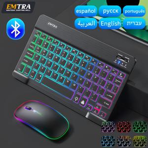 EMTRA 백라이트 백라이트 블루투스 키보드 마우스 IOS Android Windows 용 iPad 포르투갈어 키보드 스페인어 키보드 및 마우스