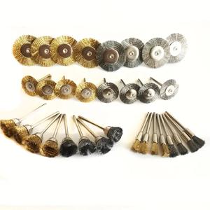 9pcs 스틸 와이어 황동 브러시 로타리 도구 전기 Dremel 드릴 비트 연마 그라인딩 휠 T 자형 브러시 액세서리