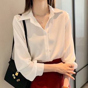 봄 가을 캐주얼 쉬폰 셔츠 여성 Office 레이디 셔츠 패션 여성 긴 소매 느슨한 솔리드 블라우스 탑 S-4XL