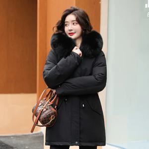 여성 파카 패션 2023 겨울 자켓 슬림 모피 칼라 따뜻한 스노우웨어 패딩 의류 롱 코트 울 라이너 후드 파카