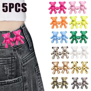 5Pcs 네일 프리 청바지 베어 허리 버클 이동식 폐쇄 유물 보이지 않는 스냅 버튼 허리띠 바지 조절 가능