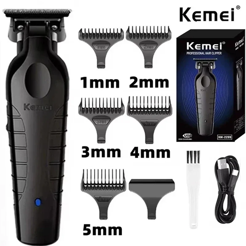Kemei KM-2299 남성용 헤어 클리퍼 전문 전기 헤어 클리퍼 USB 충전식 이발사 트리머 남성용 전기 헤어 클리퍼