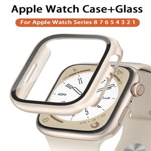 Apple Watch 용 유리 + 케이스 8 7 45mm 44mm 41mm 40mm PC 화면 보호기 커버 iwatch 시리즈 3/4/5/6/SE/7/8 SmartWatch 액세서리