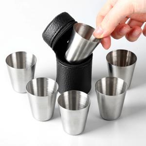 4/6Pcs 세트 야외 실용적인 여행 스테인레스 스틸 컵 미니 세트 안경 위스키 와인 케이스 휴대용 Drinkware 30/70ml