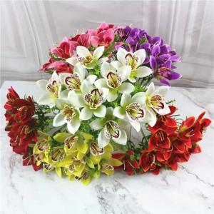 10Pcs/꽃다발 인공 난초 Flore 흰색 실크 가짜 난초 꽃 DIY 웨딩 백로드 홈 데스크 꽃병 액세서리 Faux Flores