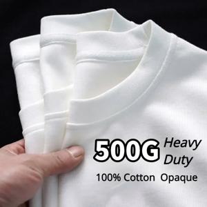 블랙 화이트 GSM 500g 헤비 듀티 퓨어 코튼 티셔츠 두꺼운 스레드 라운드 넥 반팔 세 바늘 하프 슬리브 티셔츠