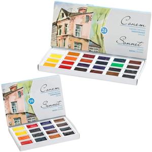 White Nights Sonnet Artists 수채화 물감 세트 16/24 밝고 생생한 색상 풀 팬 2.5 ml 상자에 들어 있음 러시아산