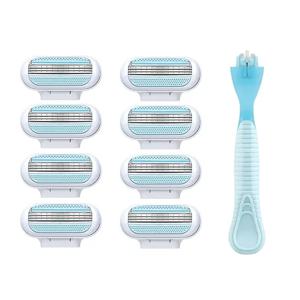 스테인레스 스틸 여성용 면도기 헤어 트리머 면도기 안면 면도기 안전 커버, 8개 블레이드 리필 및 1개 칼 손잡이 포함