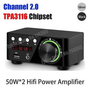 미니 오디오 HiFi Bluetooth 5.0 전력 클래스 D 증폭기 2.0 채널 Tpa3116 디지털 앰프 50W * 2 가정용 자동차 해양 오디오 USB/AUX IN