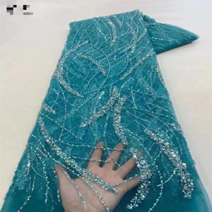 프랑스어 Tulle 비즈 레이스 패브릭 아프리카 레이스 패브릭 2025 결혼식 봉제에 대 한 고품질 나이지리아 자 수 레이스 패브릭