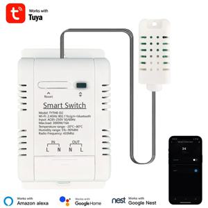 Tuya WiFi 스위치 16A 3000W 무선 제어, 전력 소비 모니터링 온도 및 습도 온도 조절기 Alexa