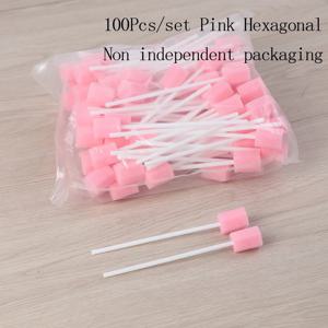 100Pcs 일회용 구강 관리 스폰지 면봉 치아 스틱 스폰지 헤드 청소 클리너 면봉으로 입 면봉 청소