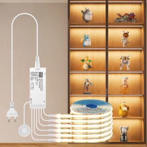 캐비닛 컬렉션 디스플레이 아래 COB LED 스트립 라이트 책장 옷장 옷장 램프 테이프 침투 가능한 목재 디밍이 가능한 터치 센서