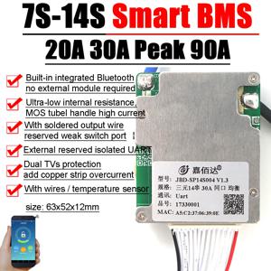 JBD Bluetooth 7S ~ 14S 13S 리튬 배터리 보호 보드 스마트 BMS 밸런스 24V 36V 48V 52V 리튬 이온 Lipo 8S 12S LifePo4 30A