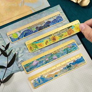 절묘한 유화 요소 눈금자 크리 에이 티브 해바라기 연꽃 금속 눈금자 북마크 측정 그리기 도구 학생 문구