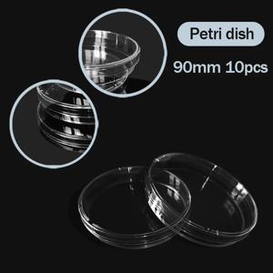 90mm10Pcs 페트리 접시 뚜껑이있는 플라스틱 투명 박테리아 배양 접시 생물학적 과학 실험실 용품