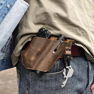 정품 가죽 EDC 멀티툴 플라이어 시스, 허리 벨트 파우치, 전술 멀티 툴 접이식 나이프, 가죽 손전등 거치대