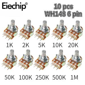 10PCS WH148 전위차계 6Pin 15mm 샤프트(너트 및 와셔 포함) 선형 전위차계 B1K B2K B5K B10K B20K B50K B100K B500K B1M