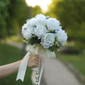 신부 들러리 웨딩 부케 흰색 실크 꽃 장미 인공 신부 Boutonniere Mariage 꽃다발 웨딩 액세서리