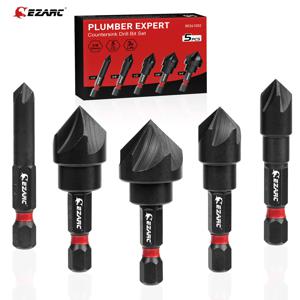 EZARC 5PCS 금속용 카운터싱크 드릴 비트 세트, 1/4인치 육각 섕크 카운터싱크 비트 82도 5 플루트, 1/4