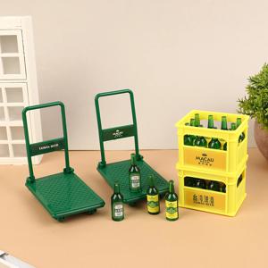 인형 집 미니 시뮬레이션 맥주 음료 바구니 및 트롤리 카트 1/12 스케일 모델 미니 가구 장식품 DIY 가구 완구