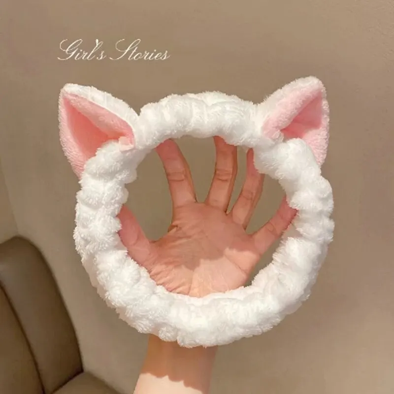 헤어 밴드 고양이 산호 플러시 머리띠 귀여운 부드러운 머리 활 머리띠 헤어 밴드 워시 페이스 메이크업 머리띠 붕대 소녀 액세서리