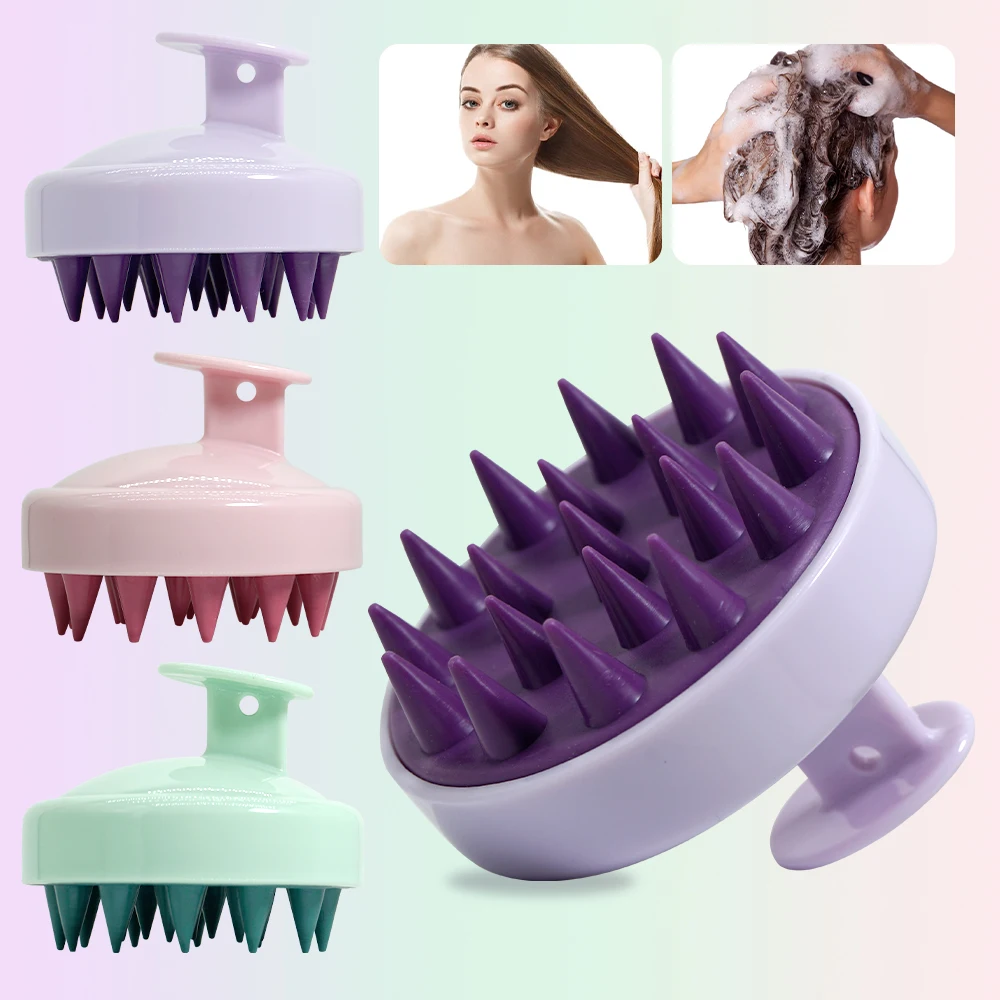 실리콘 두피 헤어 마사지기, 머리 바디 두피 마사지 브러시, 두피 마사지 브러시 빗, 매직 핸들 브러시, 스파 마사지 브러시