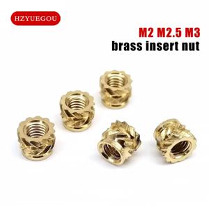 50/100pcs M1.6 M2 M2.5 M3 M4 솔리드 브래스 구리 핫멜트 열 사출 성형 용 인서트 너트 이중 능직 널링 스레드