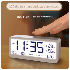 8001-EN 다기능 디지털 시계 LED 밝기 조절 가능한 온도 습도 듀얼 모드로 알람 시계 표시