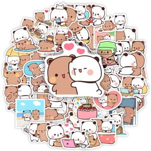 50pcs Bubu 및 Dudu 스티커 귀여운 곰 커플 DIY 장난감 낙서 장식 낙서 데칼 전화 병 스크랩북 방수
