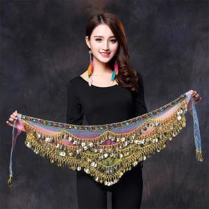 1PC 새로운 스타일 밸리 댄스 벨트 최신 멀티 컬러 유리 실크 벨벳 댄스 벨트 스카프 크리스탈 BellyDance 허리 체인 엉덩이 스카프
