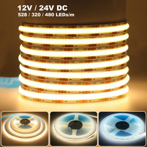 COB LED 스트립 조명 320 480 528 LED 플렉스 테이프 고밀도 선형 조명, 따뜻한 내추럴 화이트, 8mm PCB, 0.5m, 1m, 2m, 5m, 10m, 12V, 24V