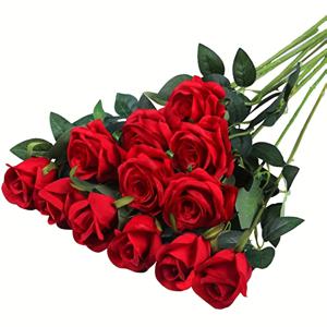 꽃꽂이 및 가정 장식을 위한 결혼식, 생일 등을 위한 현실적인 인공 장미 꽃다발 12개