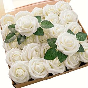 25pcs 인공 꽃, 가짜 꽃 장미 DIY 웨딩 부케 센터 피스 배열 파티 홈 장식