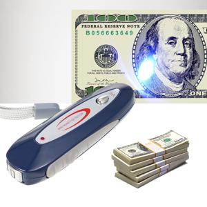 미니 위조 돈 탐지기 자기 탐지기 알람 소리와 USD EUR 파운드에 대한 형광 보라색 빛 펜 현금