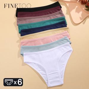 FINETOO 6 개/대 여성 코튼 팬티 섹시한 부드러운 줄무늬 속옷 솔리드 컬러 팬티 여성 편안한 스트레치 란제리 M-XL