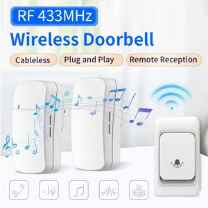 RF 433MHz 무선 초인종 하우스 차임 키트 100M 장거리 38 벨소리 도어 벨 EU 미국 플러그 수신기 버튼 원격 제어
