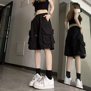 Gidyq 여성 하이 웨스트 카고 반바지 아메리칸 스타일 streetwear 여름 넓은 다리 바지 패션 여성 큰 주머니 느슨한 반바지 새로운