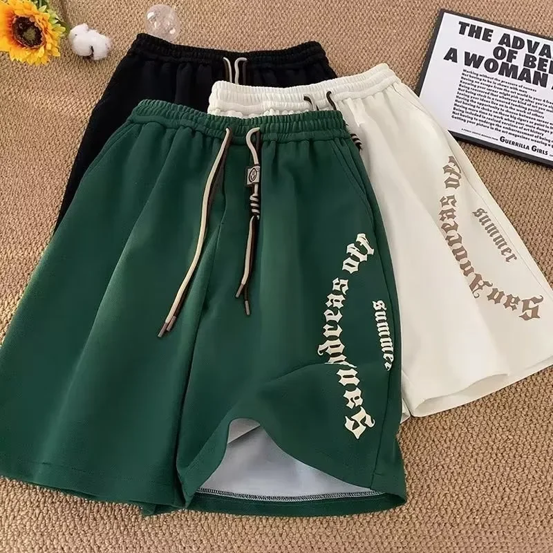 M-5XL 남성 반바지 캐주얼 짧은 바지 특대 비치 반바지 복고풍 편지 인쇄 스포츠 반바지 5 포인트 반바지 남성 의류